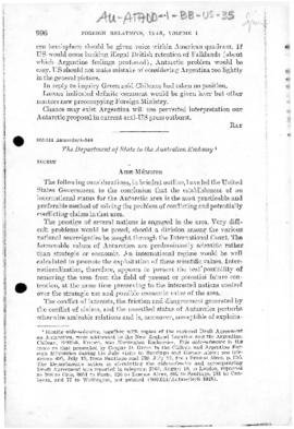 United States aide-mémoire to Australia proposing an international status for the Antarctic area