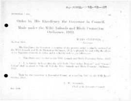 Falkland Islands, Wild Animals and Bird Protection Order in Council, no 9 of 1951