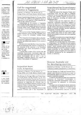 Department of Foreign Affairs "Inspection team visits Antarctica" The Monthly Record