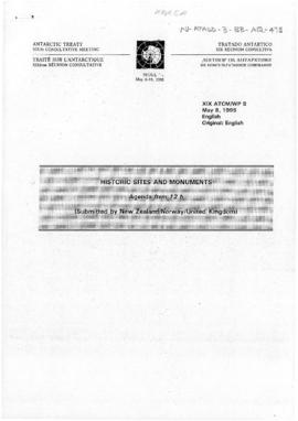 Nineteenth Antarctic Treaty Consultative Meeting (Seoul) Working paper 8 "Historic sites and...