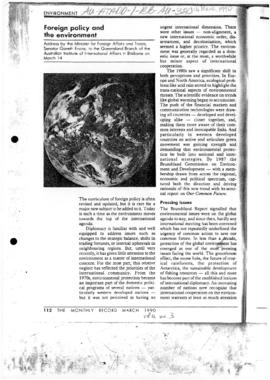 Department of Foreign Affairs and Trade magazine article, "Foreign policy and the environmen...