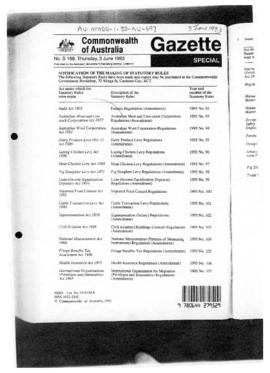 Commonwealth of Australia Gazette, Notification of the Making of Statutory Rules, Antarctic Treat...