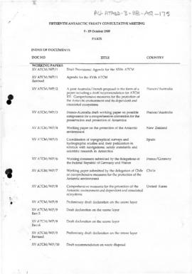 Fifteenth Antarctic Treaty Consultative Meeting, Paris, non-papers providing lists of meeting doc...