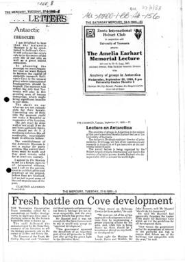 Alcorso, Claudio "Antarctic museum" letter to the editor The Mercury