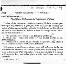 Chilean memorandum to the United States seeking the United States' views on certain Antarctic mat...