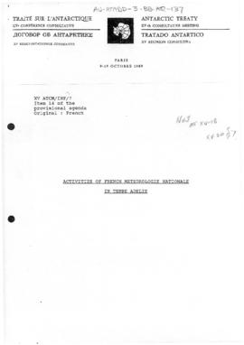 Fifteenth Antarctic Treaty Consultative Meeting, Paris, Information paper 7 "Activities of F...