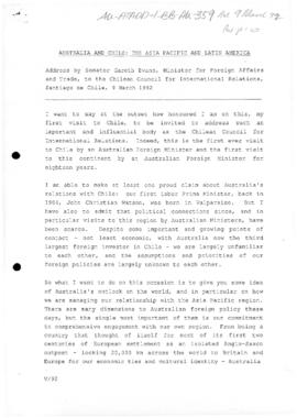 Minister for Foreign Affairs and Trade, Gareth Evans "Australia and Chile: The Asia Pacific ...