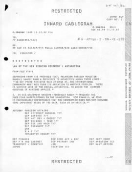 Australia, Department of Foreign Affairs and Trade cablegram "Law of the Sea Signing Ceremon...