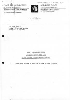 Fifteenth Antarctic Treaty Consultative Meeting, Paris, Information paper 43 "Draft manageme...