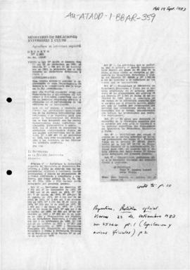 Argentina, Decree 2363 concerning organisation structure of the Ministry of External Relations an...