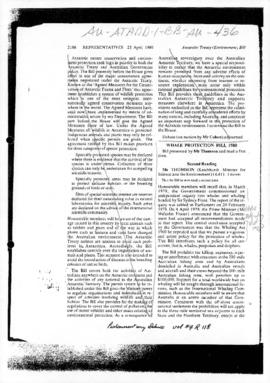 Parliamentary debates, House of Representatives, Whale Protection Bill 1980