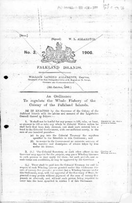 Falkland Islands, Whale Fishery Ordinance, no 3 of 1906