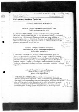 Commonwealth of Australia Gazette, Antarctic Treaty (Environment Protection) Act 1980