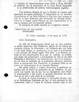 Chilean note of to the United Kingdom rejecting the British protest at the establishment of &quot...