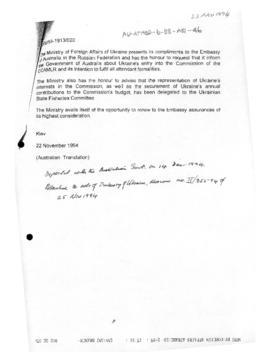 Ukraine, note concerning accession to the Convention on the Conservation of Antarctic Marine Livi...