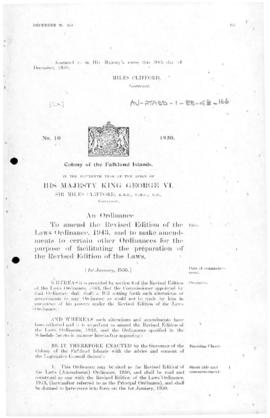 Falkland, Revised Edition of the Laws (Amendment) Ordinance, no 10 of 1950