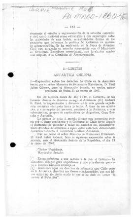 Speech concerning the grounds of Chile's claim to Antarctica delivered to the Senate by the Minis...
