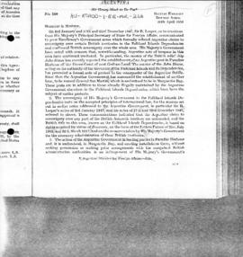 British note to Argentina protesting at the establishment of Argentine bases in Paradise Harbour ...