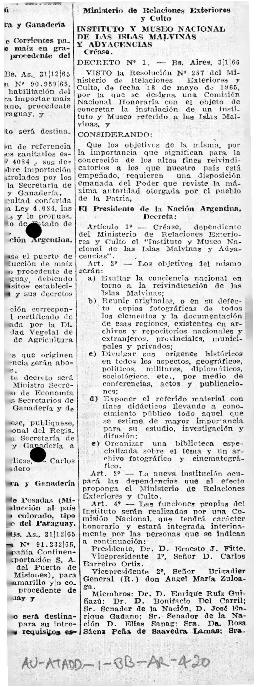 Argentina, Decree no 1 concerning the National Institute and Museum for the Malvinas Islands and ...