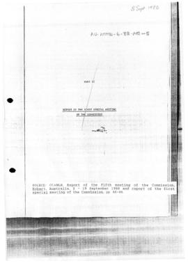 Commission for the Conservation of Antarctic Marine Living Resources "Report of the first sp...