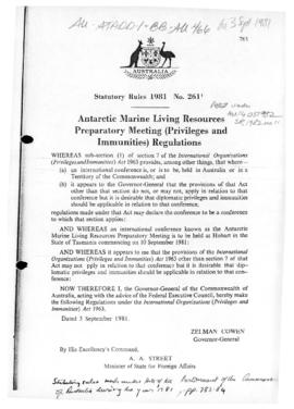 Statutory Rules 1981 No. 261 "Antarctic Marine Living Resources Preparatory Meeting (Privile...