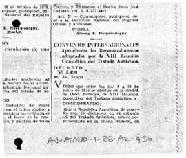 Argentina, Decree 1490, approving Recommendations of the Eighth Antarctic Treaty Consultative Mee...