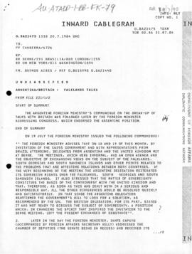 Argentina, Foreign Ministry, communiques concerning relations between Argentina and Great Britain...