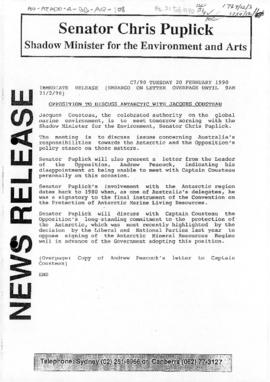 Media release, Chris Puplick, Shadow Minister for the Environment "Opposition to discuss Ant...