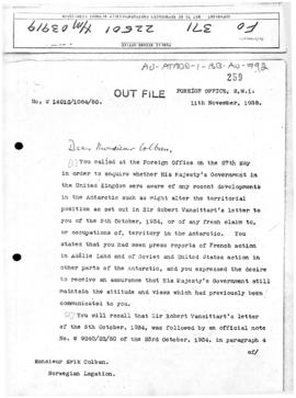 British note to Norway concerning Norwegian activities and the Australian Antarctic Territory