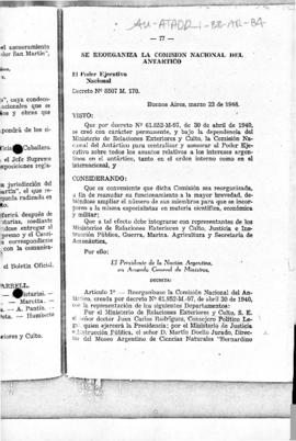 Argentina, Decree no. 8,507 M.170 reorganising the National Antarctic Commission