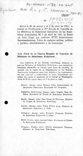 Argentina, Ministry of Foreign Affairs, Acta Final de la Cuarta Reunion de Consulta de Ministros ...