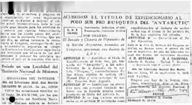 Argentina, Law 13932 recognising the crew of the corvette Uruguay that searched for the Antarctic