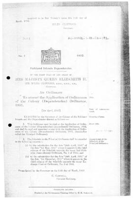 Falkland Islands Dependencies, Application of Colony Laws (Dependencies) Ordinance, no 1 of 1952