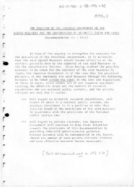 Japan paper circulated at Eighth Antarctic Treaty Consultative Meeting "The position of the ...