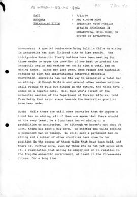 Australia, Department of Foreign Affairs spokesperson, Bill Bush on Mining in Antarctica", A...