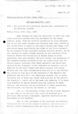 Decree of the Province of Buenos Aires concerning the Falkland (Malvinas) Islands and other islan...