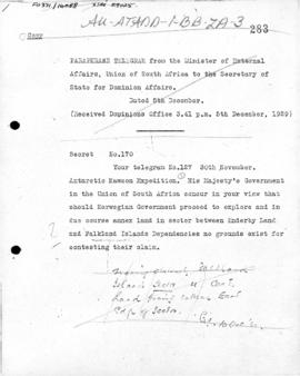 South African note concerning Norwegian claims between Enderby Land and the Falkland Islands Depe...