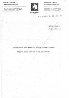 Fourteenth Antarctic Treaty Consultative Meeting (Rio de Janiero) Information paper 53 "Oper...