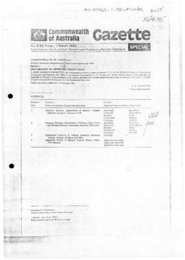 Commonwealth of Australia Gazette, Declaration of approved Institutions in relation to classes of...