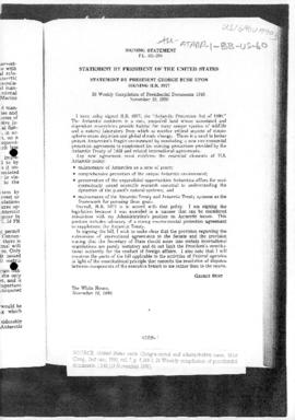 United States, Statement by President George Bush on signing the Antarctic Protection Act HR 3977
