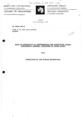 Fifteenth Antarctic Treaty Consultative Meeting, Paris, Information paper 2 "Role of Antarct...