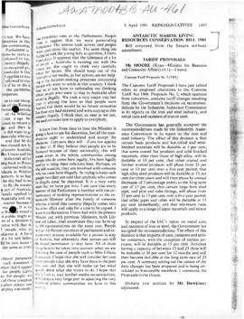 Parliamentary debates, House of Representatives, Antarctic Marine Living Resources Bill 1981 retu...
