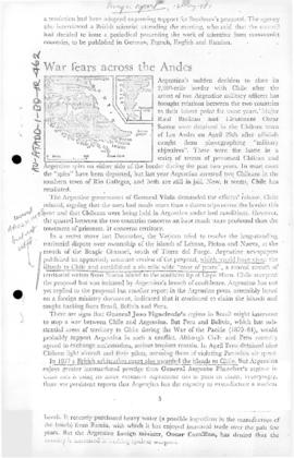 Press article "War fears across the Andes" Foreign Report