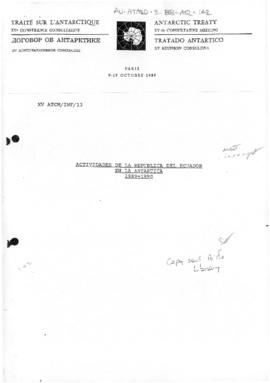 Fifteenth Antarctic Treaty Consultative Meeting, Paris, Information paper 13 "Actividades de...