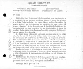 Chilean note to the United Kingdom asserting Chilean claims in response to British place in the F...
