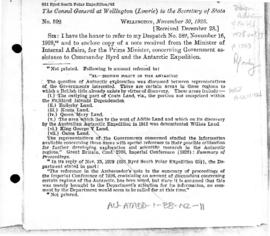 New Zealand, Letter to United States concerning Byrd Antarctic Expedition