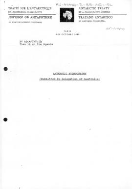 Fifteenth Antarctic Treaty Consultative Meeting, Paris, Information paper 23 "Antarctic hydr...