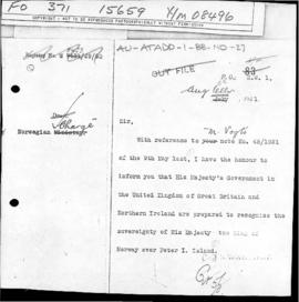 British note to Norway recognising Norwegian sovereignty over Peter I Island