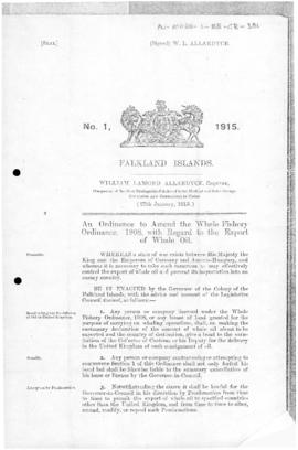 Falkland Islands, Whale Oil (War) Ordinance, no 1 of 1915