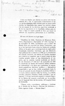 Argentine note to Chile in response to the notification of Chilean claims to Antarctica